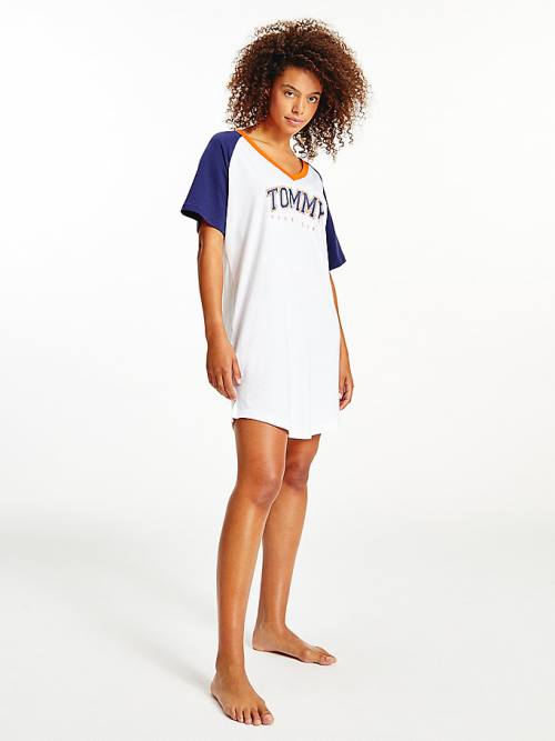 Tommy Hilfiger Logo Contrast Trim Colour-Blocked Nightdress Pyjamas Dames Blauw | TH703MYE