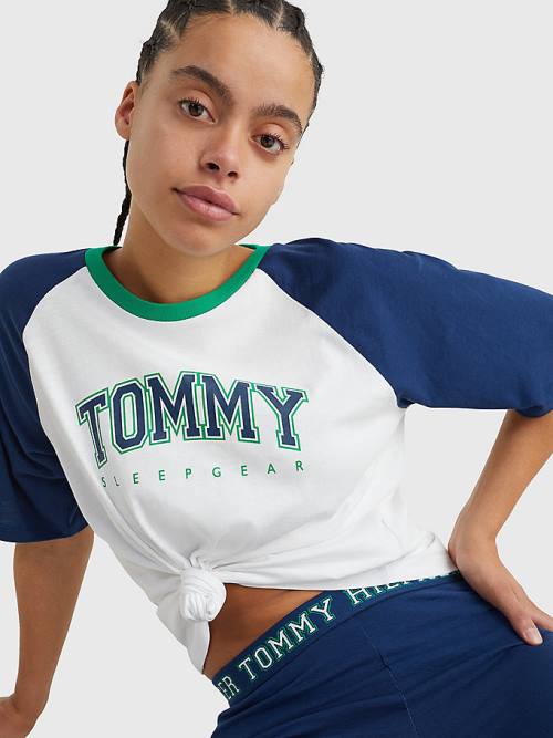 Tommy Hilfiger Logo Contrast Trim Colour-Blocked T-shirts Dames Blauw | TH865EJD