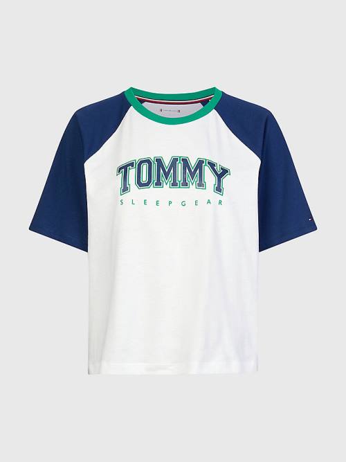 Tommy Hilfiger Logo Contrast Trim Colour-Blocked T-shirts Dames Blauw | TH865EJD