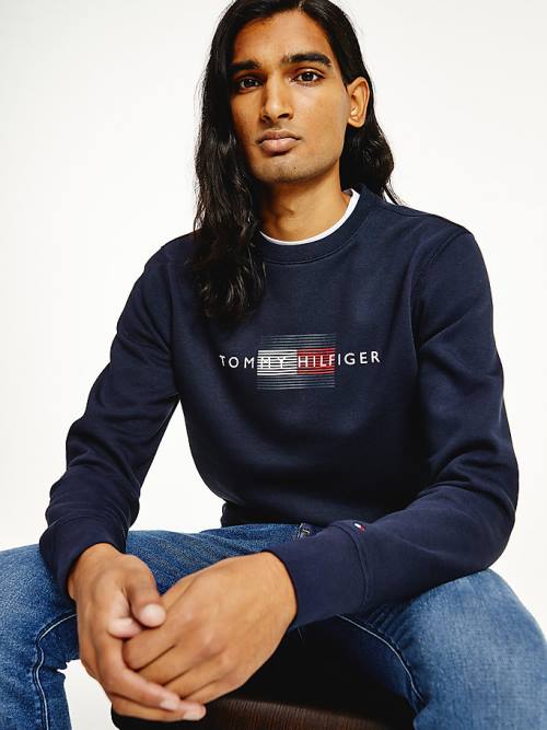 Tommy Hilfiger Logo Crew Neck Sweatshirts Heren Blauw | TH469ANH