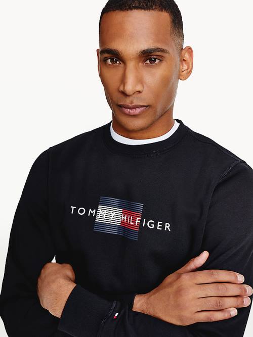 Tommy Hilfiger Logo Crew Neck Sweatshirts Heren Zwart | TH943CDU