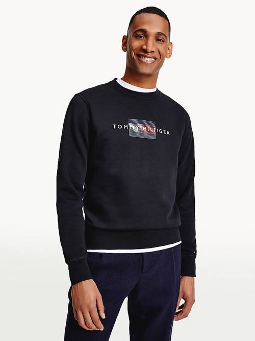 Tommy Hilfiger Logo Crew Neck Sweatshirts Heren Zwart | TH943CDU