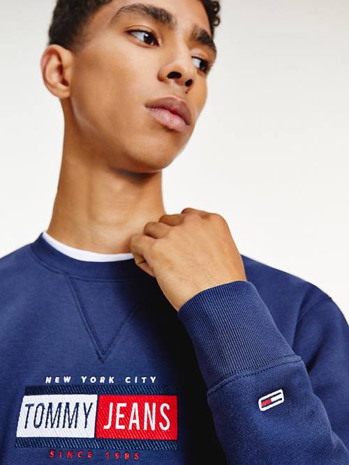 Tommy Hilfiger Logo Crew Neck Sweatshirts Heren Blauw | TH950GON