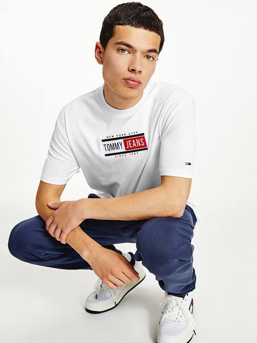 Tommy Hilfiger Logo Crew Neck T-shirts Heren Wit | TH637YMZ