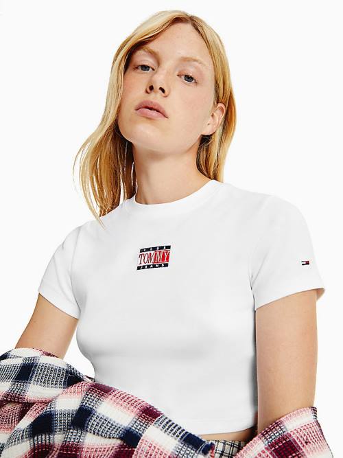 Tommy Hilfiger Logo Cropped Fit T-shirts Dames Wit | TH695AUT