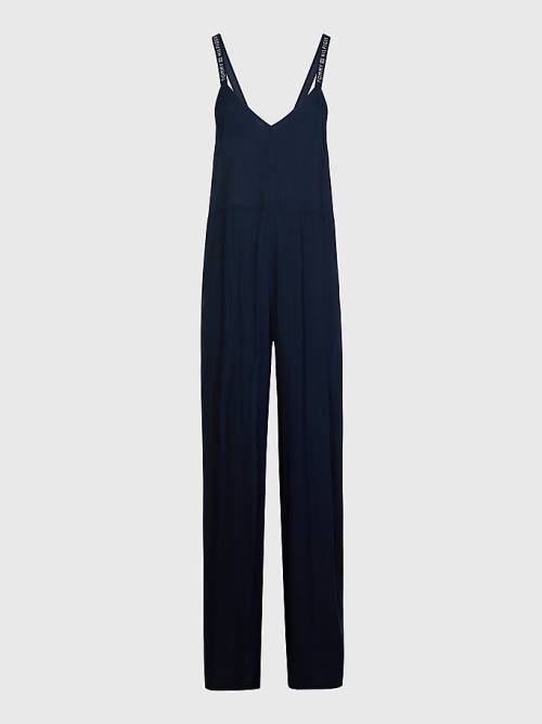 Tommy Hilfiger Logo Crossover Riemen V-Neck Jumpsuit Zwemkleding Dames Blauw | TH709JCM