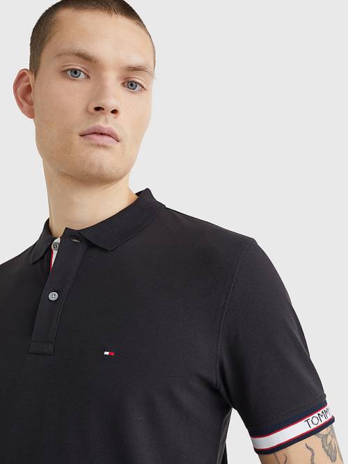 Tommy Hilfiger Logo Cuff Regular Fit Poloshirt Heren Zwart | TH857LIX