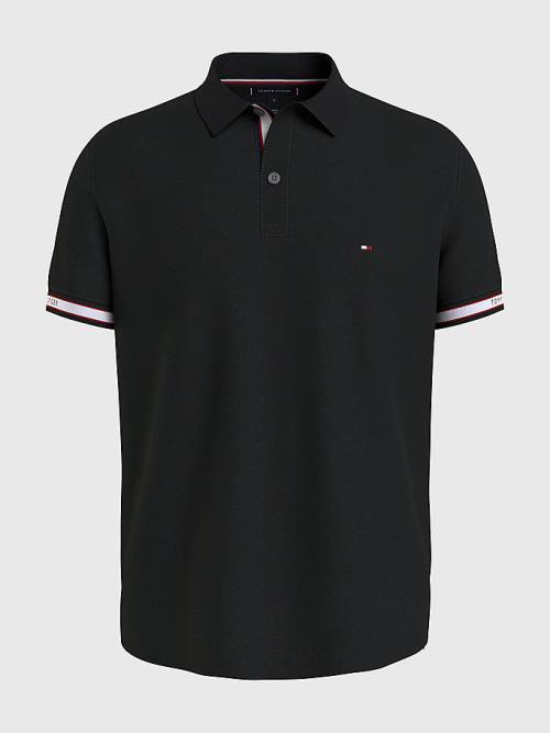 Tommy Hilfiger Logo Cuff Regular Fit Poloshirt Heren Zwart | TH857LIX