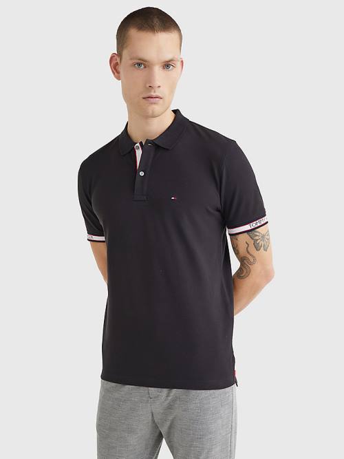 Tommy Hilfiger Logo Cuff Regular Fit Poloshirt Heren Zwart | TH857LIX