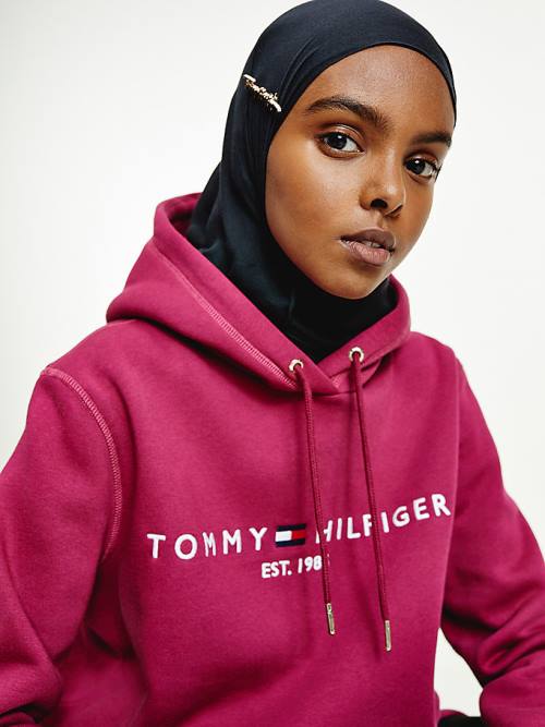 Tommy Hilfiger Logo Drawstring Regular Fit Hoodie Dames Rood | TH152UYS