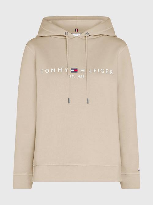 Tommy Hilfiger Logo Drawstring Regular Fit Hoodie Dames Beige | TH230KBM