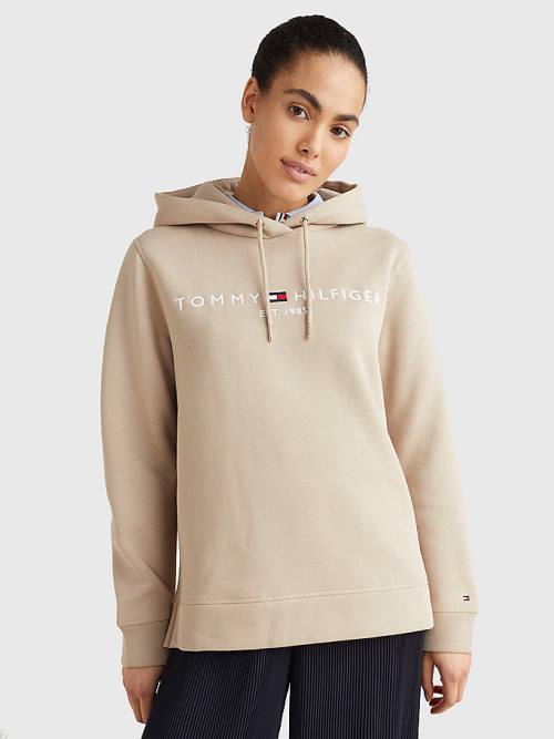 Tommy Hilfiger Logo Drawstring Regular Fit Hoodie Dames Beige | TH230KBM