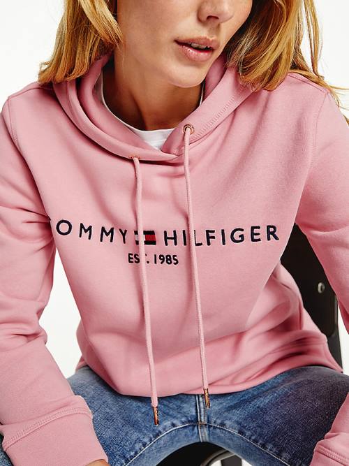 Tommy Hilfiger Logo Drawstring Regular Fit Hoodie Dames Roze | TH697GIZ