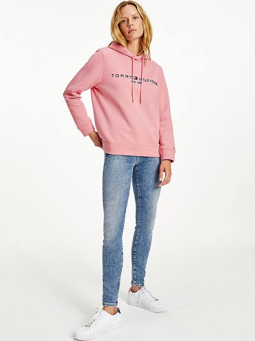 Tommy Hilfiger Logo Drawstring Regular Fit Hoodie Dames Roze | TH697GIZ