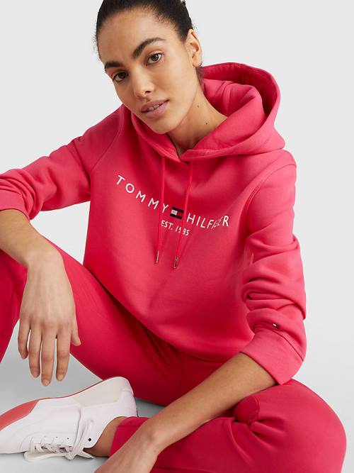 Tommy Hilfiger Logo Drawstring Regular Fit Hoodie Dames Roze | TH859DTO