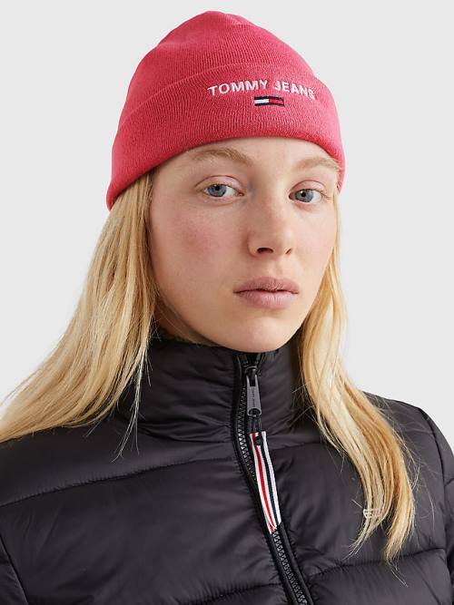 Tommy Hilfiger Logo Embroidery Beanie Hoeden Dames Rood | TH730FVW