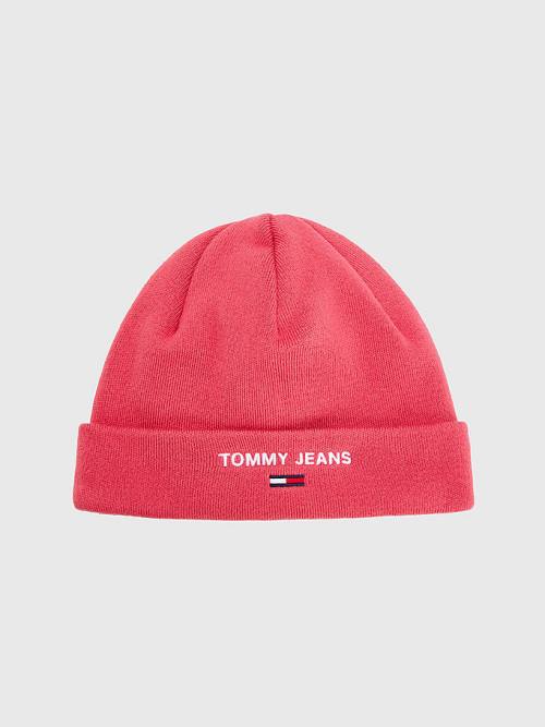 Tommy Hilfiger Logo Embroidery Beanie Hoeden Dames Rood | TH730FVW