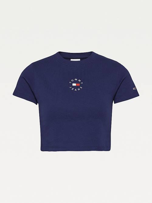 Tommy Hilfiger Logo Embroidery Cropped T-shirts Dames Blauw | TH208IYT