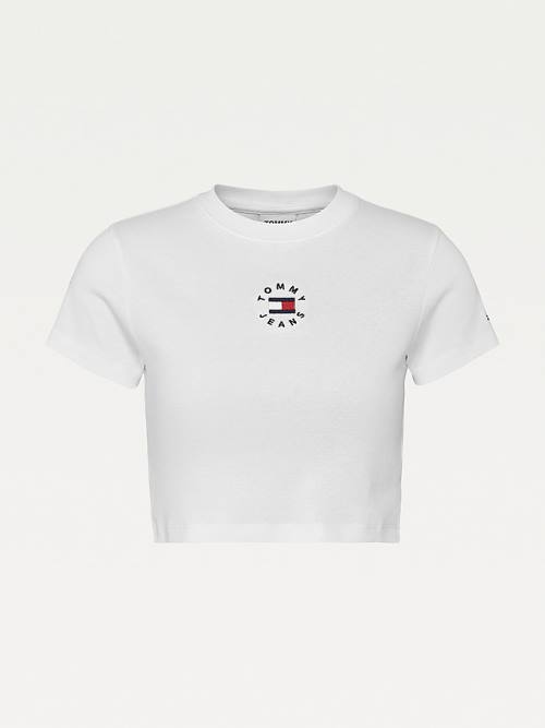 Tommy Hilfiger Logo Embroidery Cropped T-shirts Dames Wit | TH593NBU