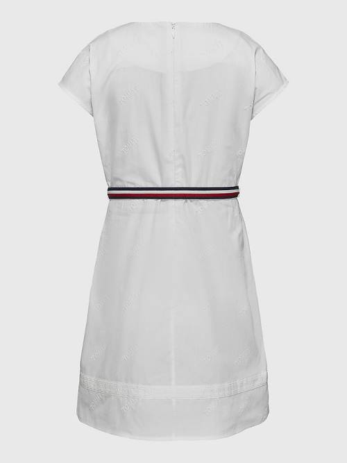 Tommy Hilfiger Logo Embroidery Fit & Flare Jurken Meisjes Wit | TH065TPQ