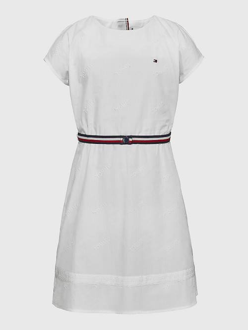 Tommy Hilfiger Logo Embroidery Fit & Flare Jurken Meisjes Wit | TH065TPQ