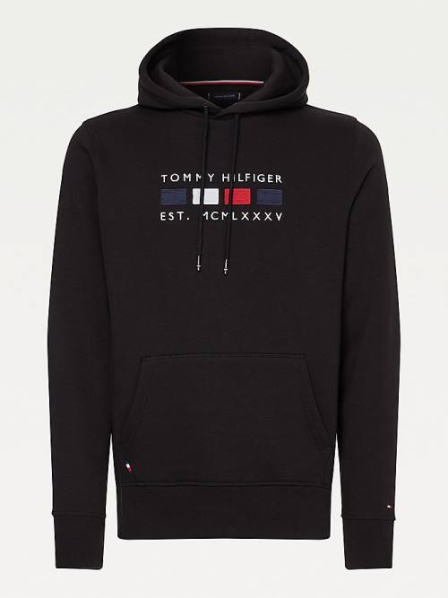 Tommy Hilfiger Logo Embroidery Fleece Hoodie Heren Zwart | TH052ZQM