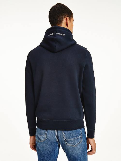 Tommy Hilfiger Logo Embroidery Fleece Hoodie Heren Blauw | TH510RIU