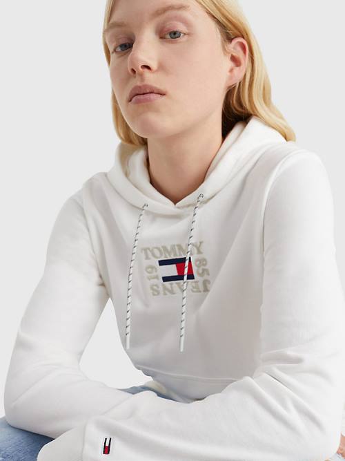 Tommy Hilfiger Logo Embroidery Hoodie Dames Wit | TH097YNI