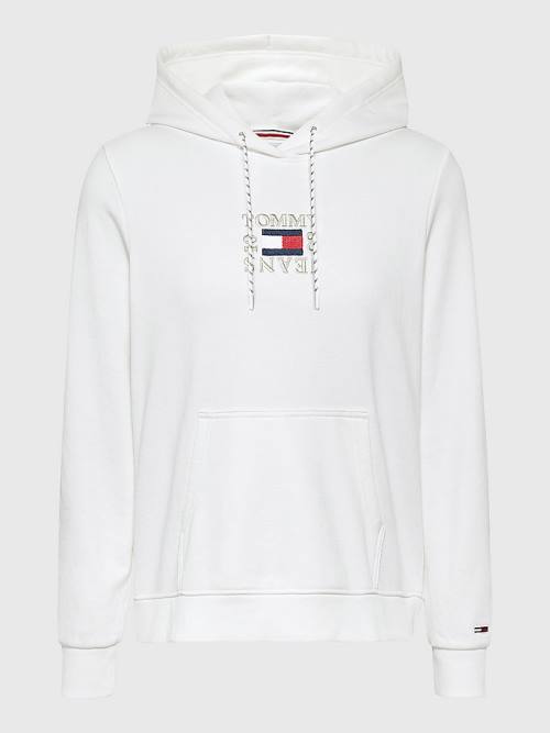 Tommy Hilfiger Logo Embroidery Hoodie Dames Wit | TH097YNI