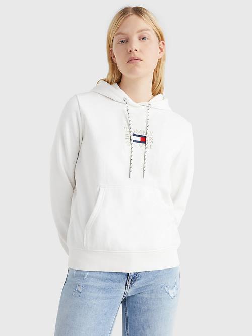 Tommy Hilfiger Logo Embroidery Hoodie Dames Wit | TH097YNI