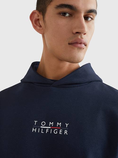 Tommy Hilfiger Logo Embroidery Hoodie Heren Blauw | TH234VQM