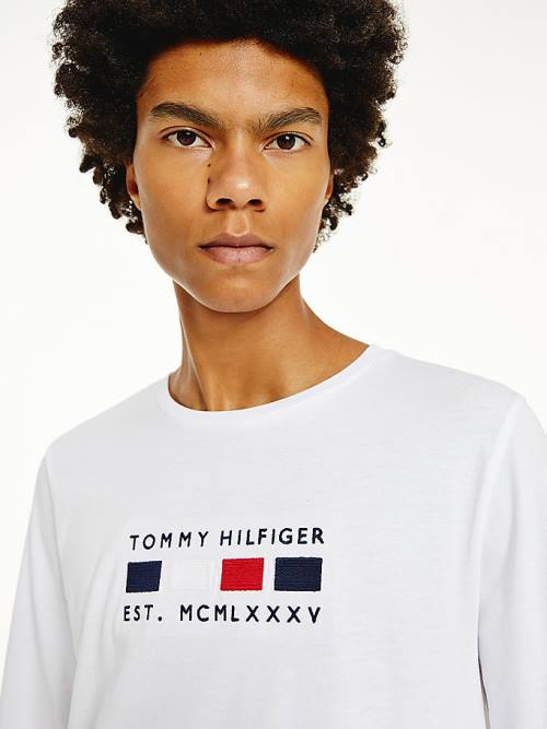 Tommy Hilfiger Logo Embroidery Long Sleeve T-shirts Heren Wit | TH482REB