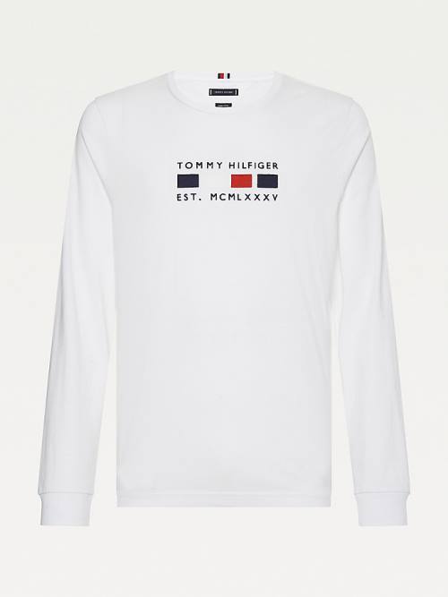 Tommy Hilfiger Logo Embroidery Long Sleeve T-shirts Heren Wit | TH482REB