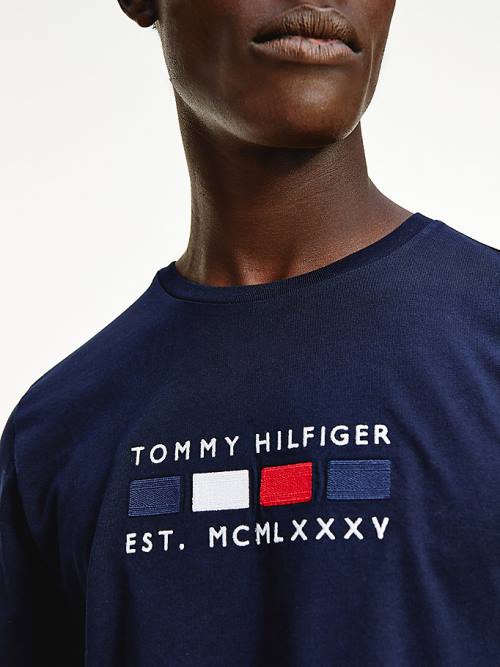 Tommy Hilfiger Logo Embroidery Long Sleeve T-shirts Heren Blauw | TH925VYD