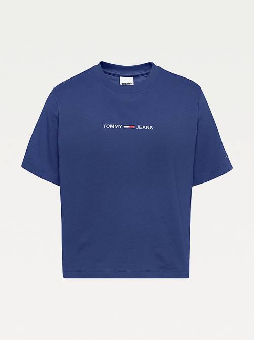 Tommy Hilfiger Logo Embroidery Organic Katoenen T-shirts Dames Blauw | TH074OAG