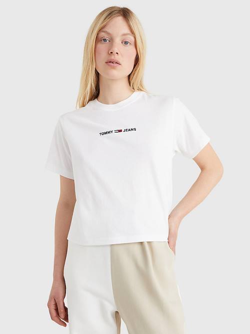 Tommy Hilfiger Logo Embroidery Organic Katoenen T-shirts Dames Wit | TH197RZI