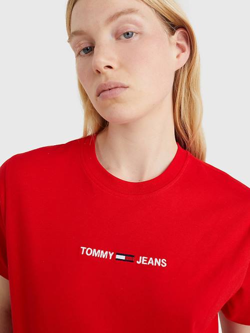 Tommy Hilfiger Logo Embroidery Organic Katoenen T-shirts Dames Rood | TH854SUN