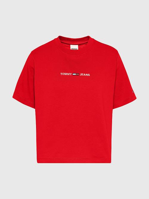 Tommy Hilfiger Logo Embroidery Organic Katoenen T-shirts Dames Rood | TH854SUN