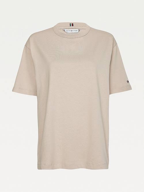 Tommy Hilfiger Logo Embroidery Relaxed Fit T-shirts Dames Beige | TH369DAP