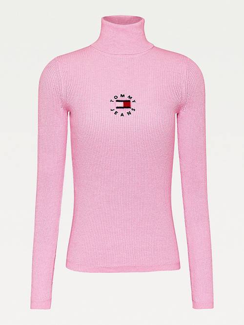 Tommy Hilfiger Logo Embroidery Ribbed Roll Neck Jumper Truien Dames Roze | TH698OPN