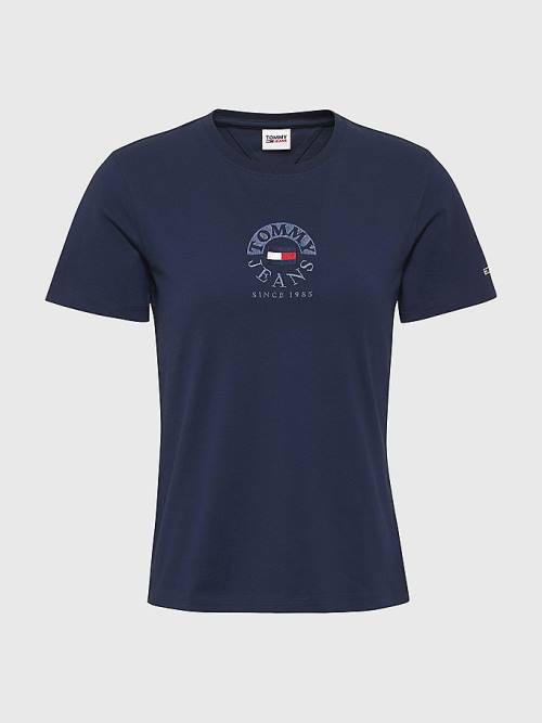 Tommy Hilfiger Logo Embroidery Slim Fit T-shirts Dames Blauw | TH583JDR