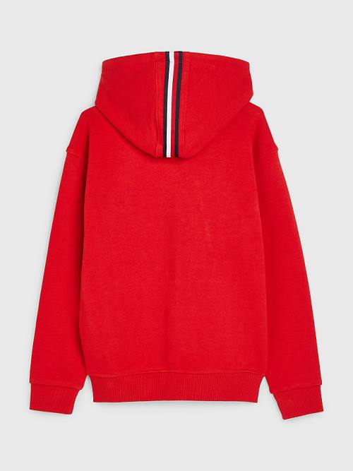 Tommy Hilfiger Logo Embroidery Zip-Thru Hoodie Jongens Rood | TH083ZPC