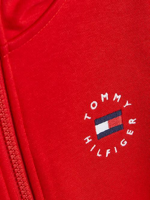 Tommy Hilfiger Logo Embroidery Zip-Thru Hoodie Jongens Rood | TH083ZPC