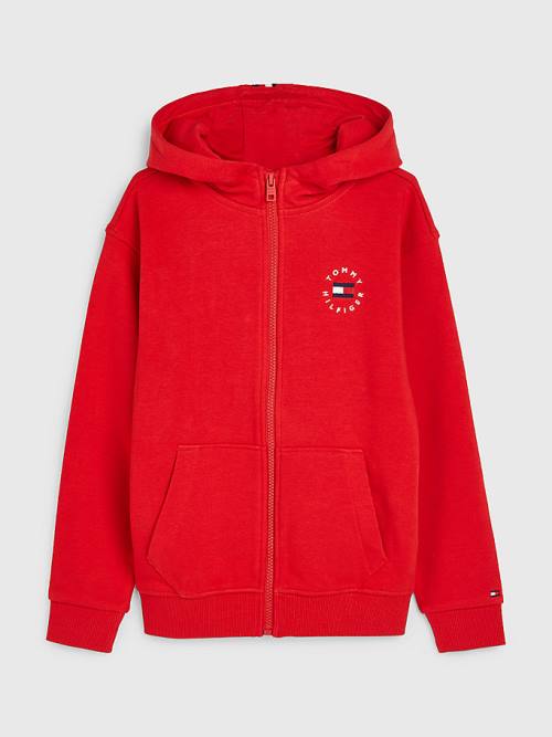 Tommy Hilfiger Logo Embroidery Zip-Thru Hoodie Jongens Rood | TH083ZPC