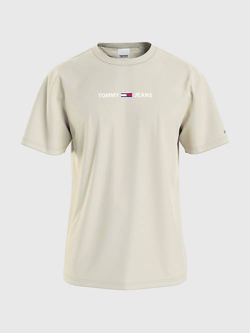 Tommy Hilfiger Logo Flag Patch T-shirts Heren Beige | TH658TXE