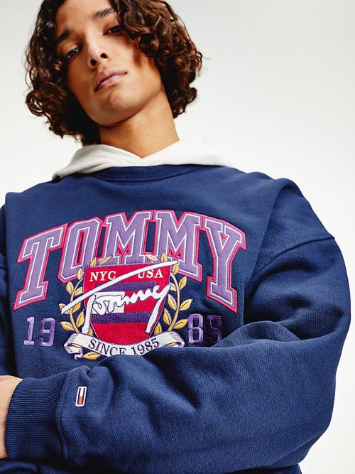 Tommy Hilfiger Logo Fleece Sweatshirts Heren Blauw | TH273FOP