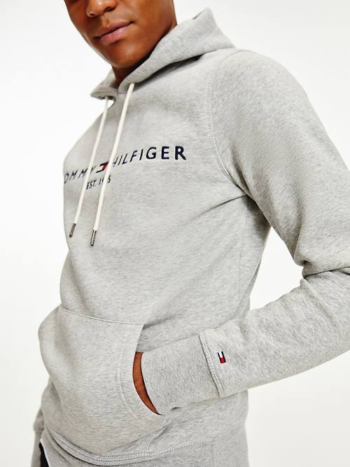 Tommy Hilfiger Logo Flex Fleece Hoodie Heren Grijs | TH358JPD