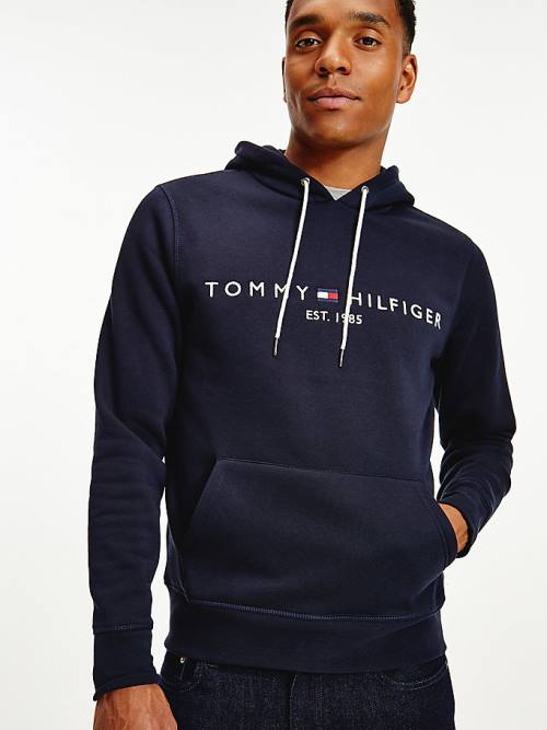 Tommy Hilfiger Logo Flex Fleece Hoodie Heren Blauw | TH987DKA