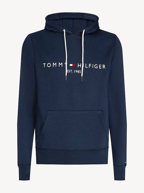 Tommy Hilfiger Logo Flex Fleece Hoodie Heren Blauw | TH987DKA