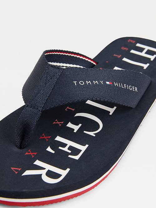 Tommy Hilfiger Logo Flip-Flops Sandalen Heren Blauw | TH264AYG